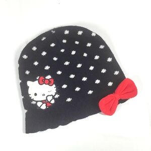 Sanrio Hello Kitty Black Knit Polka Dot Hat With Bow